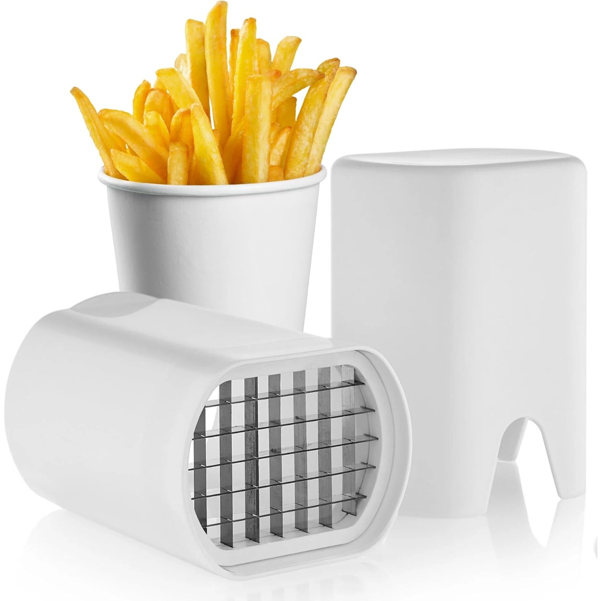 Korean Kitchen Gadgets - 白いフライドポテトカッターツール、食品と野菜の細断機、手動式、自然なカットで素早く野菜やジャガイモをさいの目切りに、ツール