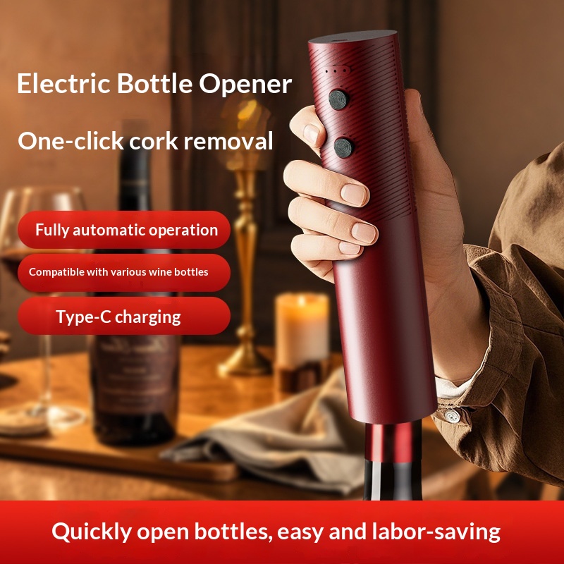 Electric Can Opener - 電動ワインボトルオープナー 充電式自動コルク抜き ワンクリックボタン付き ポータブルキッチンバーツール 赤ワインギフト用