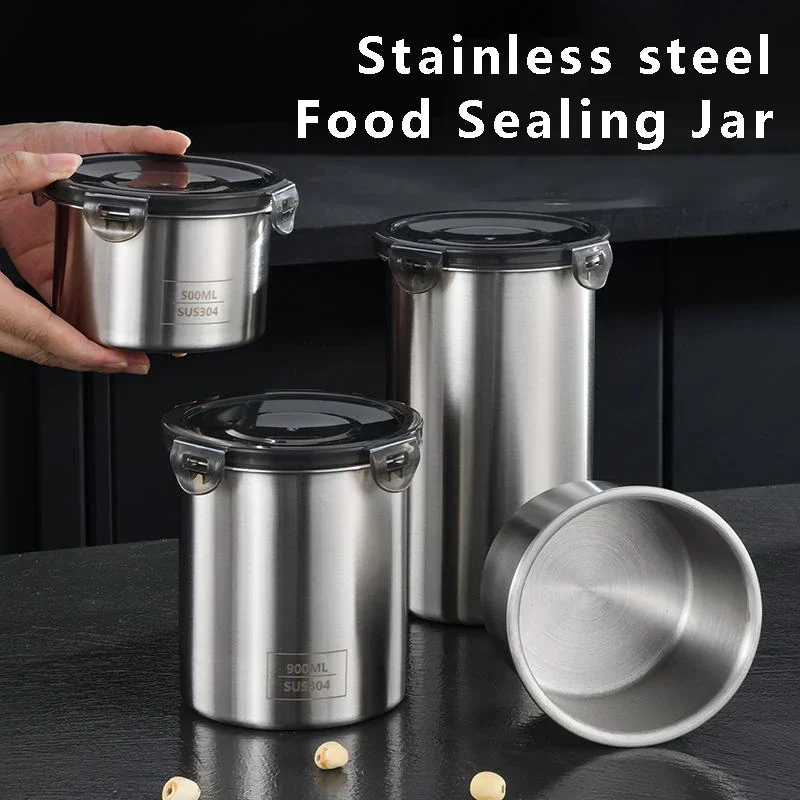 Kitchen Gadgets Storage Ideas - ステンレス製食品容器,密閉容器,コーヒー豆,スナック収納缶,茶葉オーガナイザー,キッチンアクセサリー