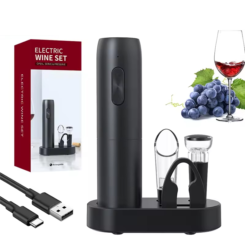 Electric Can Opener - 4-in-1 電気ボトルワインオープナーセット充電式電動自動コルク抜きワインオープナーセットワインストッパー、ワインポアラー