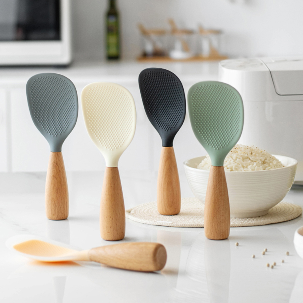 Kitchen Gadgets On Sale - ノンスティック 1 個シリコーンしゃもじ調理スプーン火傷防止ポットライス高温耐性スプーン耐久性のあるキッチンガジェット