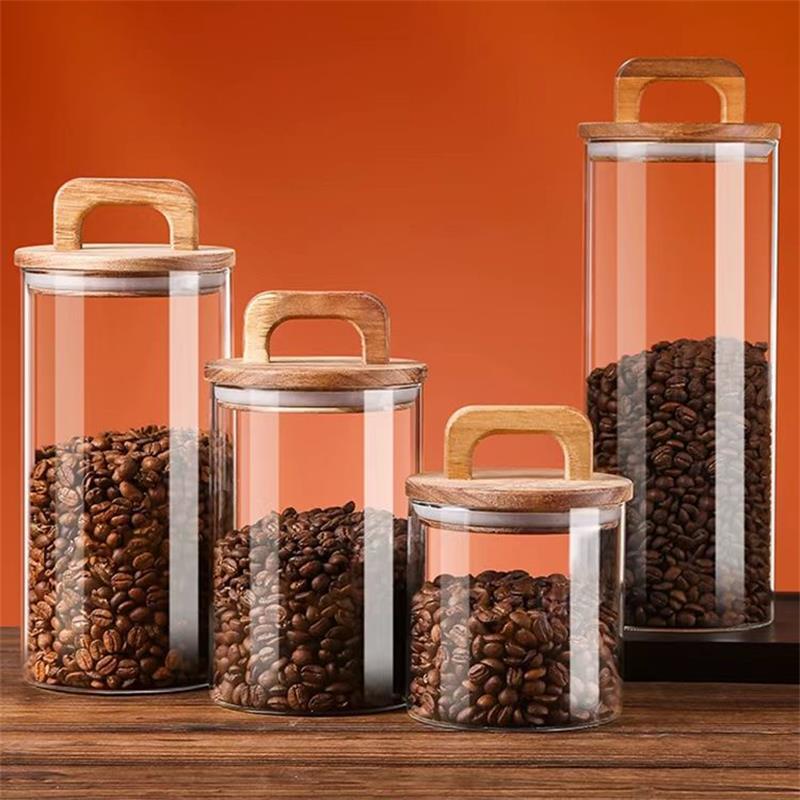 Korean Kitchen Gadgets - 透明なガラス瓶 竹蓋付き 密封キャニスター 食品保存容器 ルースティー コーヒー豆