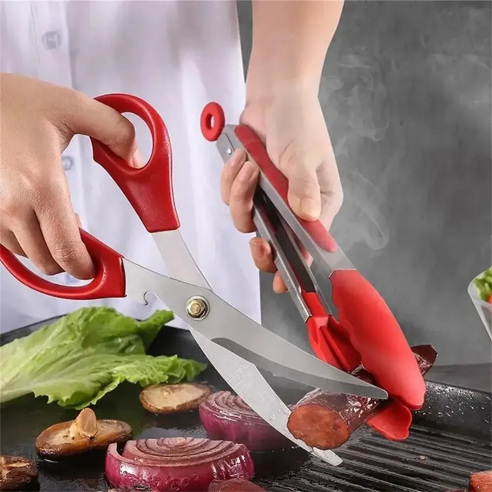 Korean Kitchen Gadgets - ステンレス鋼バーベキューはさみクリップセットキッチンツールシリコンフードクリップはさみアウトドアキャンプバーベキューセット韓国家庭用バーベキュー用品