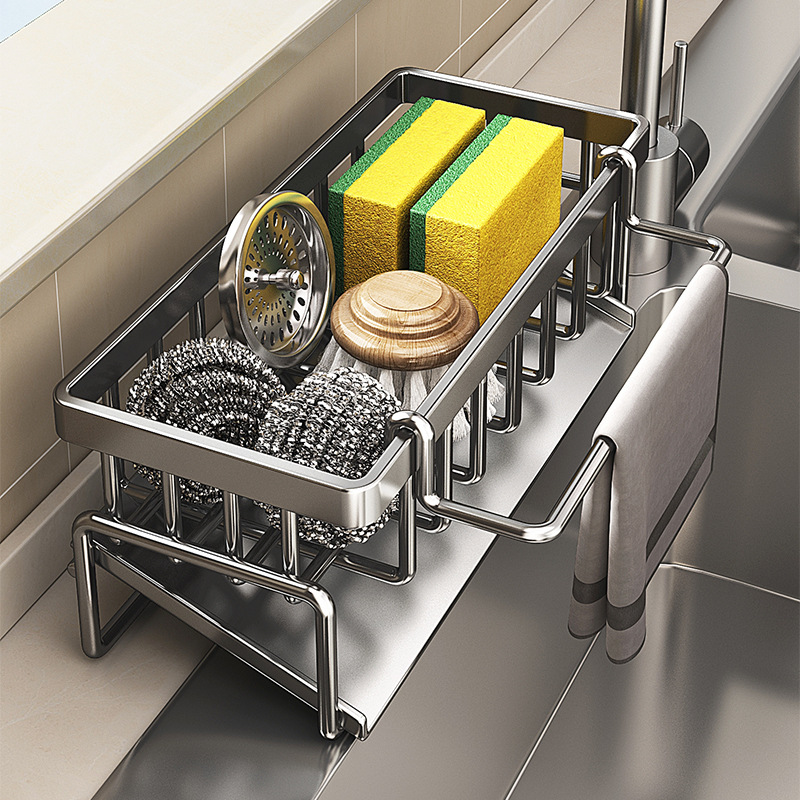 Kitchen Gadgets Storage Ideas - コンパクトなタップマウント式スパイス棚 – 水切りラック付きシンクオーガナイザー – 調理器具/アクセサリー用の省スペースキッチン収納