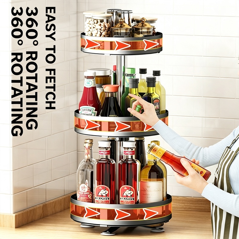 Kitchen Gadgets Storage Ideas - 360 ° 回転可能なスパイス収納ターンテーブルキッチンオーガナイザーラック多機能キッチンアクセサリー調味料カウンタートップ収納用