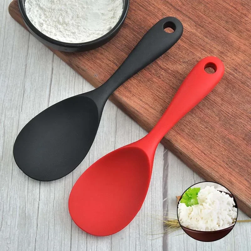 Kitchen Gadgets On Sale - ぶら下げシリコンしゃもじキッチンお玉ノンスティック鍋電気炊飯器調理スコップ穴付き家庭用品