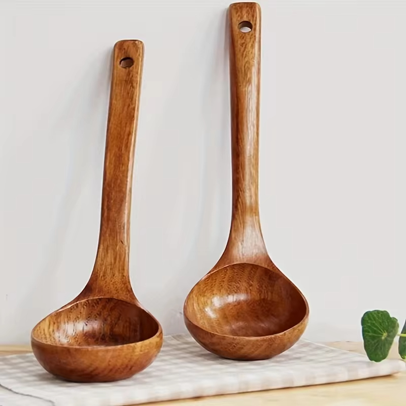 Kitchen Gadgets On Sale - 1pc ノンスティック木製クッキングスプーン、毎日の固体火傷防止スープレードルキッチン用
