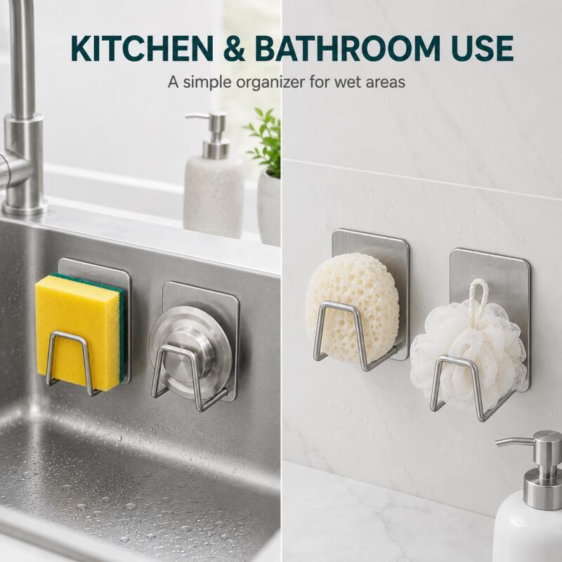 粘着式ステンレススポンジホルダー、穴あけ不要のシンクキャディ - Kitchen Gadgets Gifts のレビューと価格