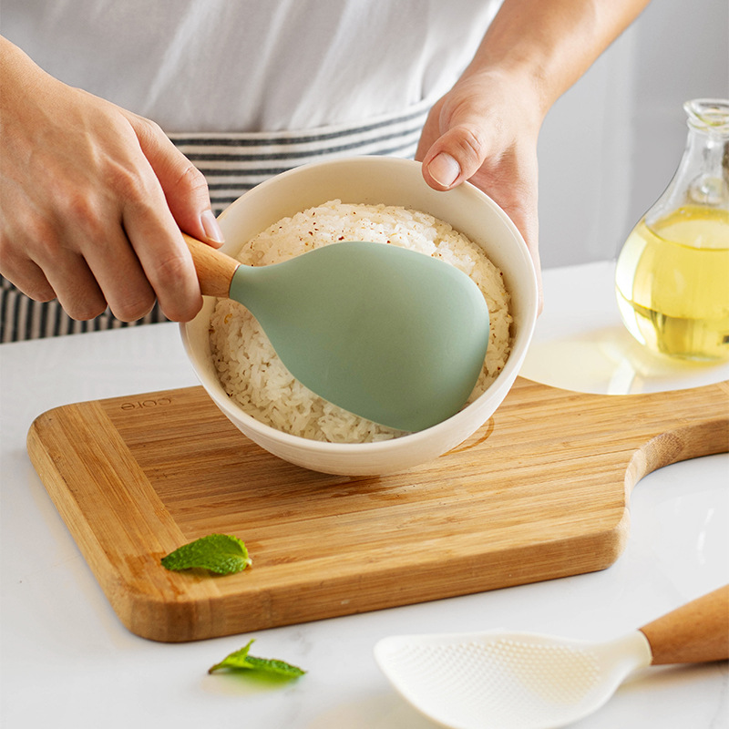 1PC 木製ハンドルシリコンしゃもじ、家庭用炊飯器、しゃもじ - Kitchen Gadgets On Sale のレビューと価格